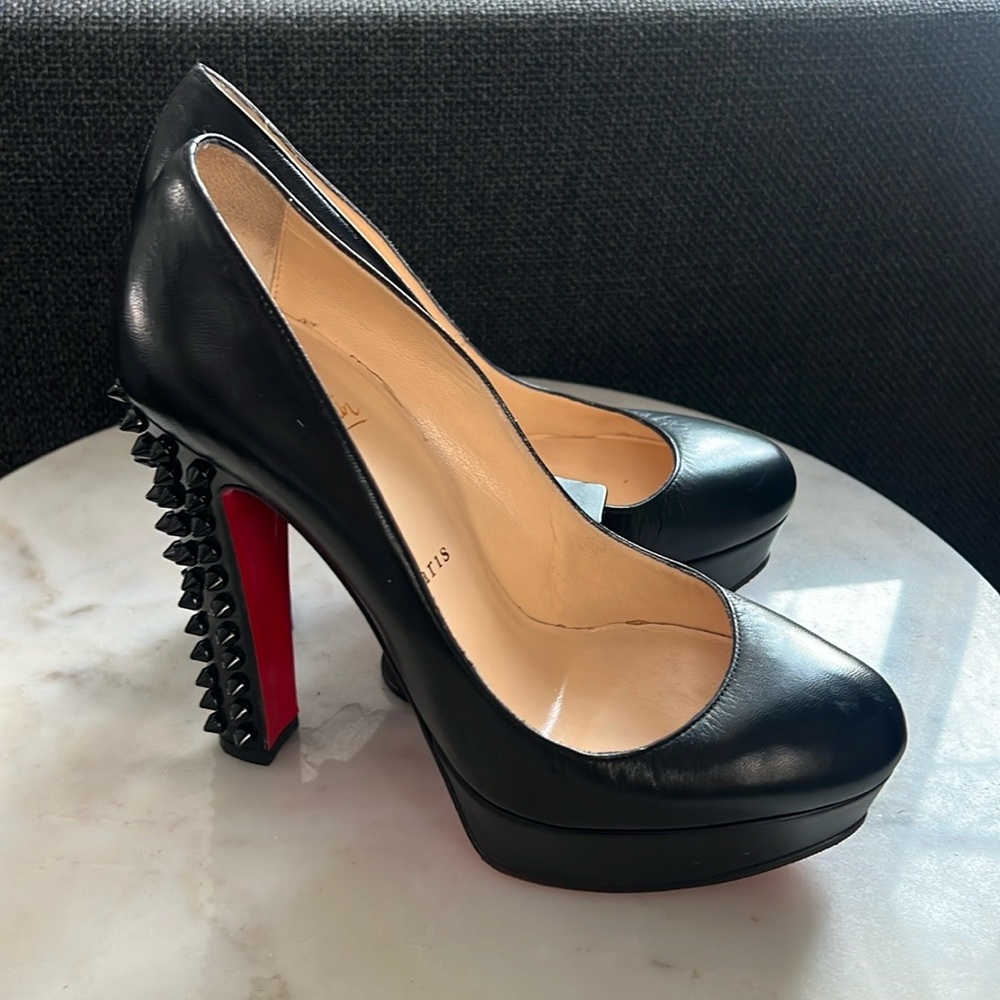 christian louboutin wedge platform studded spiked black pump womens
